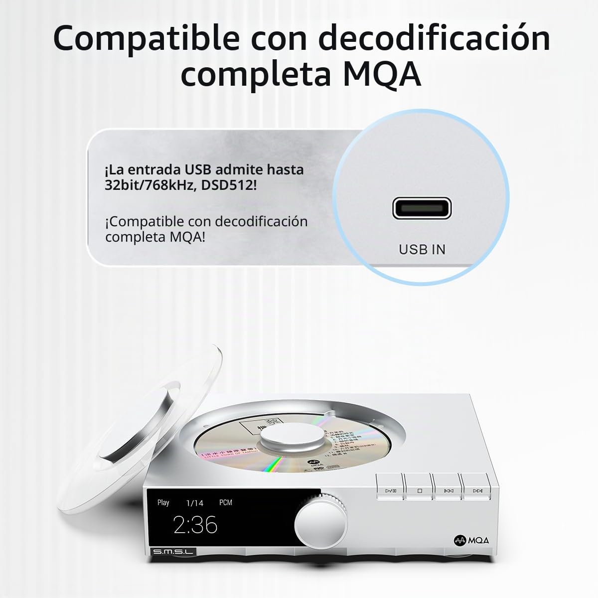 S.M.S.L PL200T MQA-CD Referencia Transporte Digital Triple Potencia, Anti-Vibración 32bit/768kHz DSD512 Reloj IO 44.1kHz/10MHz Reproductor CD MQA