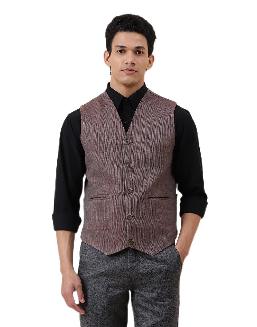 fabindia Red Wool Woven Slim Fit Vest Jacket-picture-40
