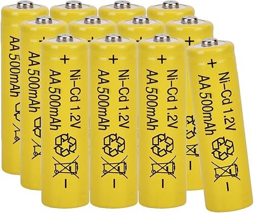 Paquete de 12 baterías recargables de níquel cadmio de 1.2 V AA de 500 mAh para luces solares, iluminación de paisaje de césped (tamaño AA)