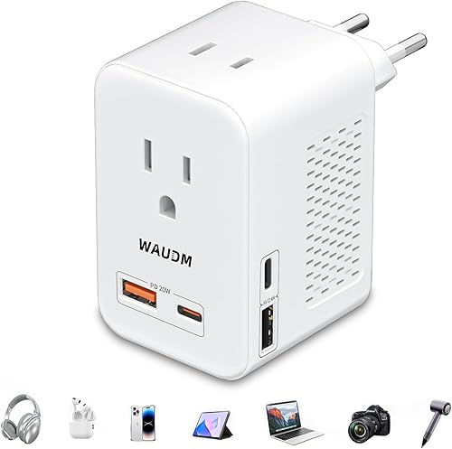 Miniatura 7 de Convertidor de voltaje de 220 V a 110 V, 20 W PD, reduce 220 V a 120 V, convertidor de viaje de Estados Unidos a Europa para más de 80 países,