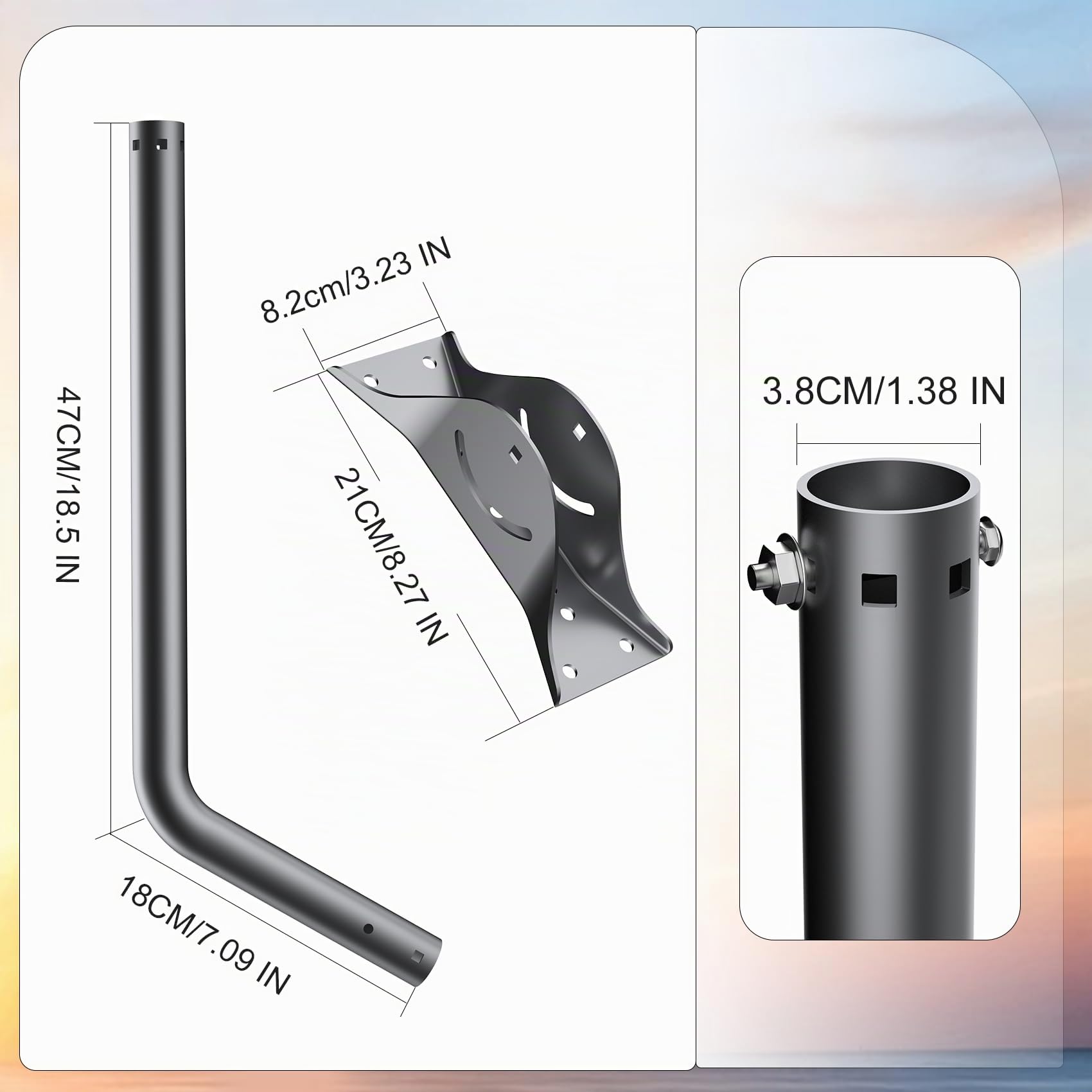 Support Gen 3 pour Starlink, kit de montage réglable mur/toit compatible avec l’antenne standard Starlink V3【Adaptateur de tube Gen 3 en aluminium inclus】