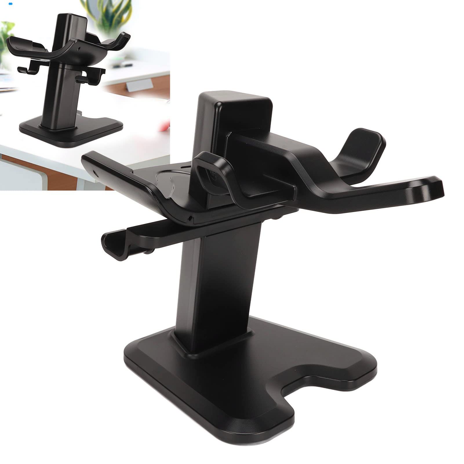 Supporto VR per 2, supporto espositivo per visore VR wireless con spugna antiscivolo e base robusta, staffa di stoccaggio salvaspazio per accessori VR e controller (Nera)