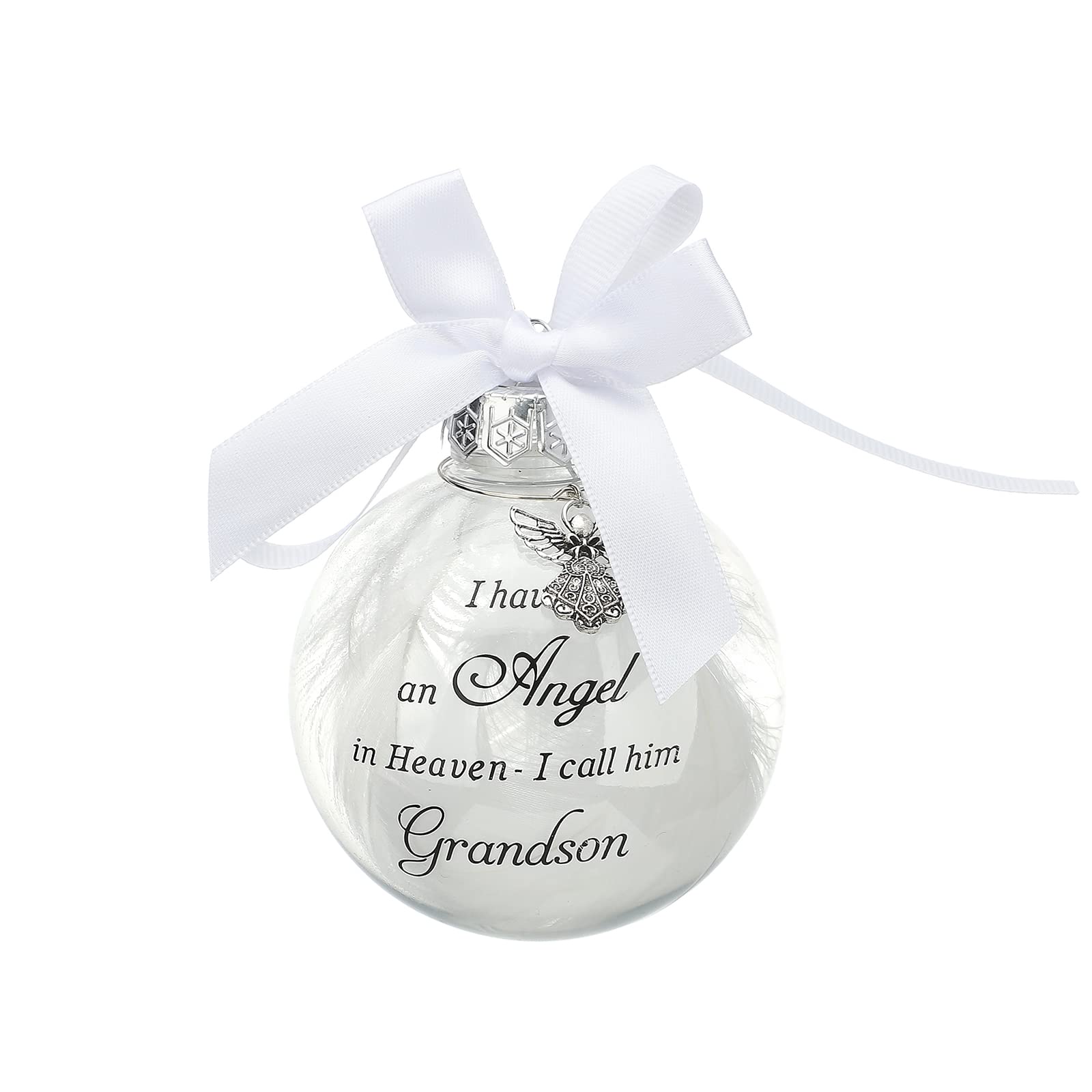 Christmas Memorial Baubles Ornaments Feather Ball “I Have an Angel in Heaven” With Small Angel Christmas Bauble Ornament, Mum Dad Hanging Decoration