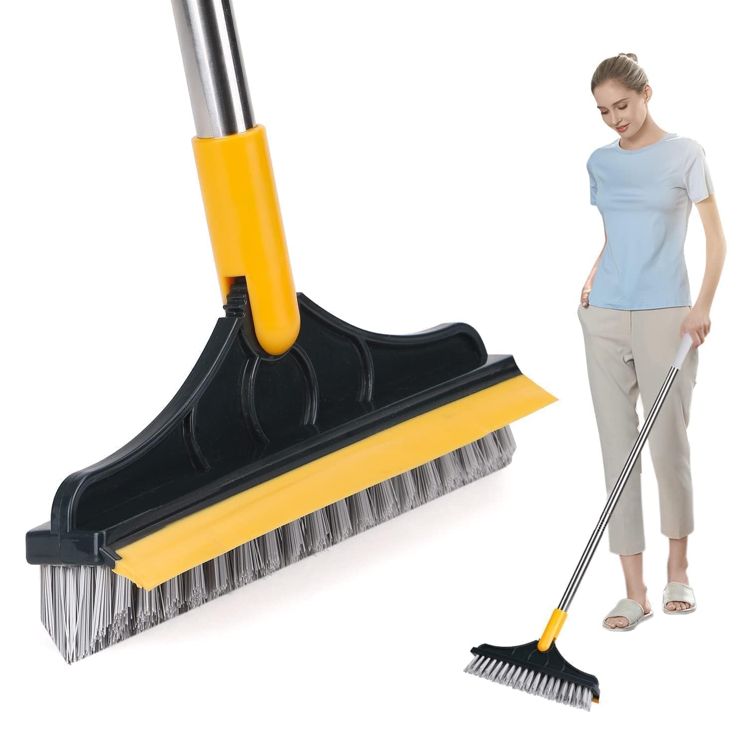 DOEASY Multifunctional 3 in 1 Floor Scrub Brush with Long Handle180° Rotating Stiff Bristle Scrape Brush for Cleaning Wall Corner Patio Bathroom Garage Kitchen Wall Deck Tub Tile (Multicolor)-image-27