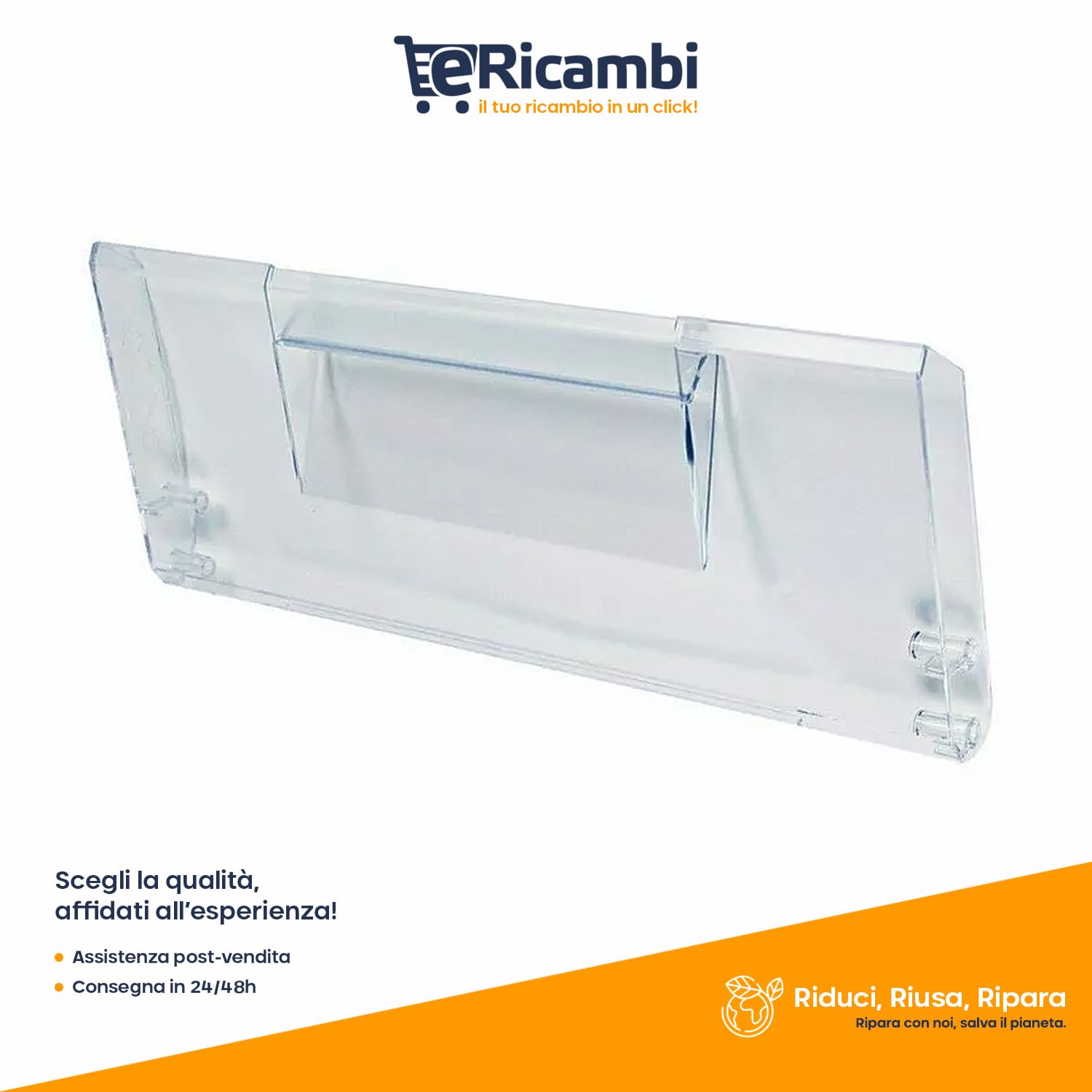 ERICAMBI® Sportello Ribaltina Trasparente per Cassetto Congelatore - Compatibile con Electrolux, Rex, Zanussi, AEG, Leonard, Progress, Zanker - Dimensioni 396x157 mm