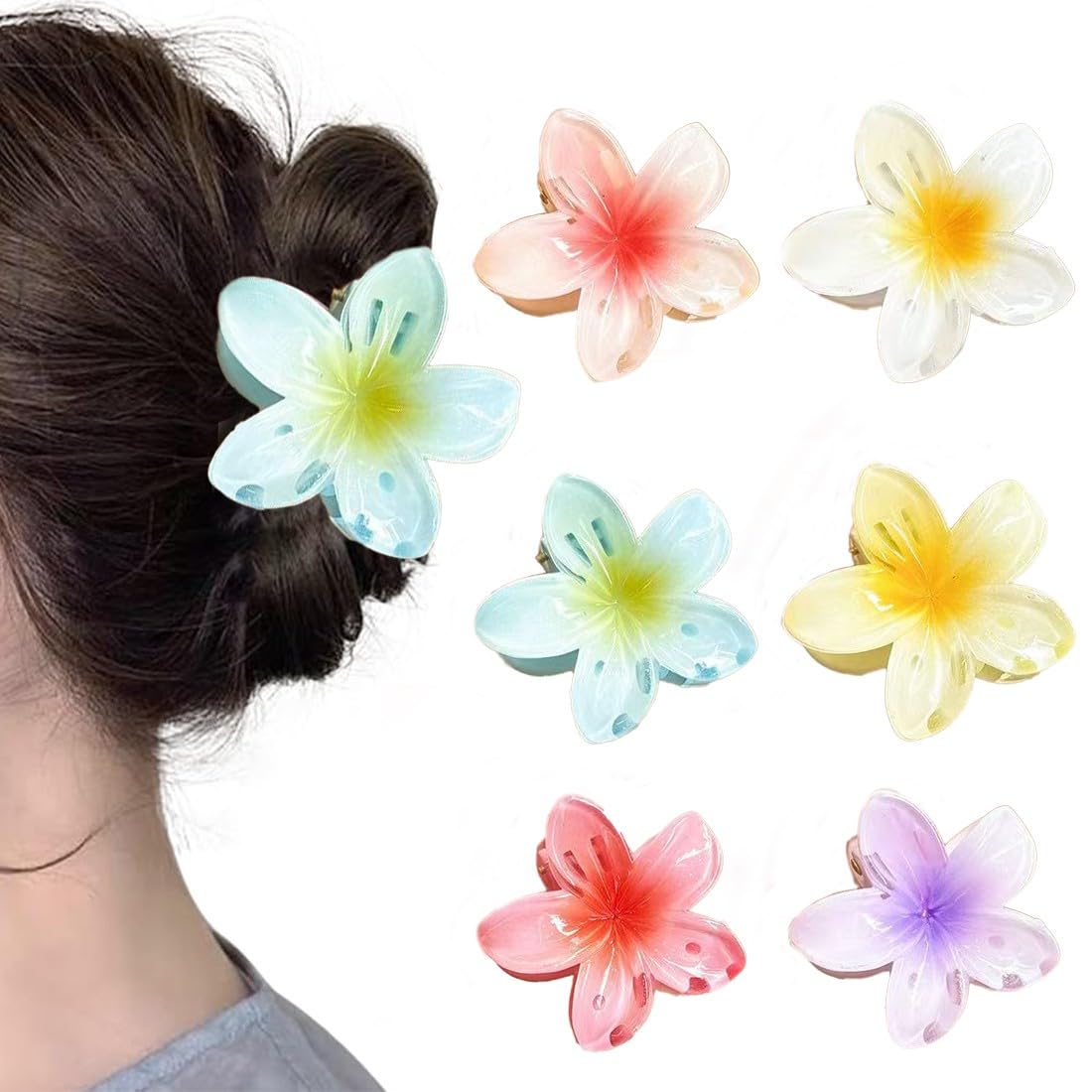 NJCXOLA 6 Pieces Flower Hair Clips Hair Clips Thick Hair Clips Non Slip Hair Clips for Women Hawaiian Hair Clips