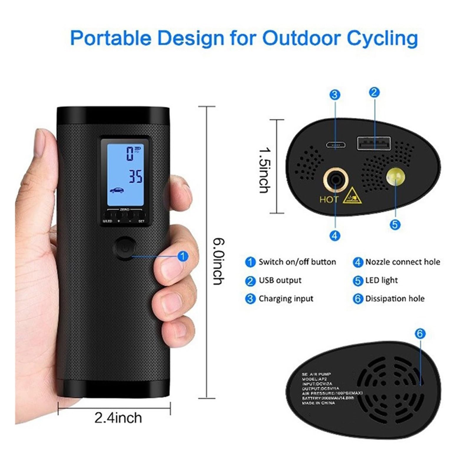 Inteligentny Rower Elektryczna Pompka Inflatora 12V Sprężarka Powietrza Samochodowa Inflator Opon Bezprzewodowa Pompka Do Opon Do Roweru Piłki Samochodowe Nadmuchiwane Koło Rapid Inflator(B)