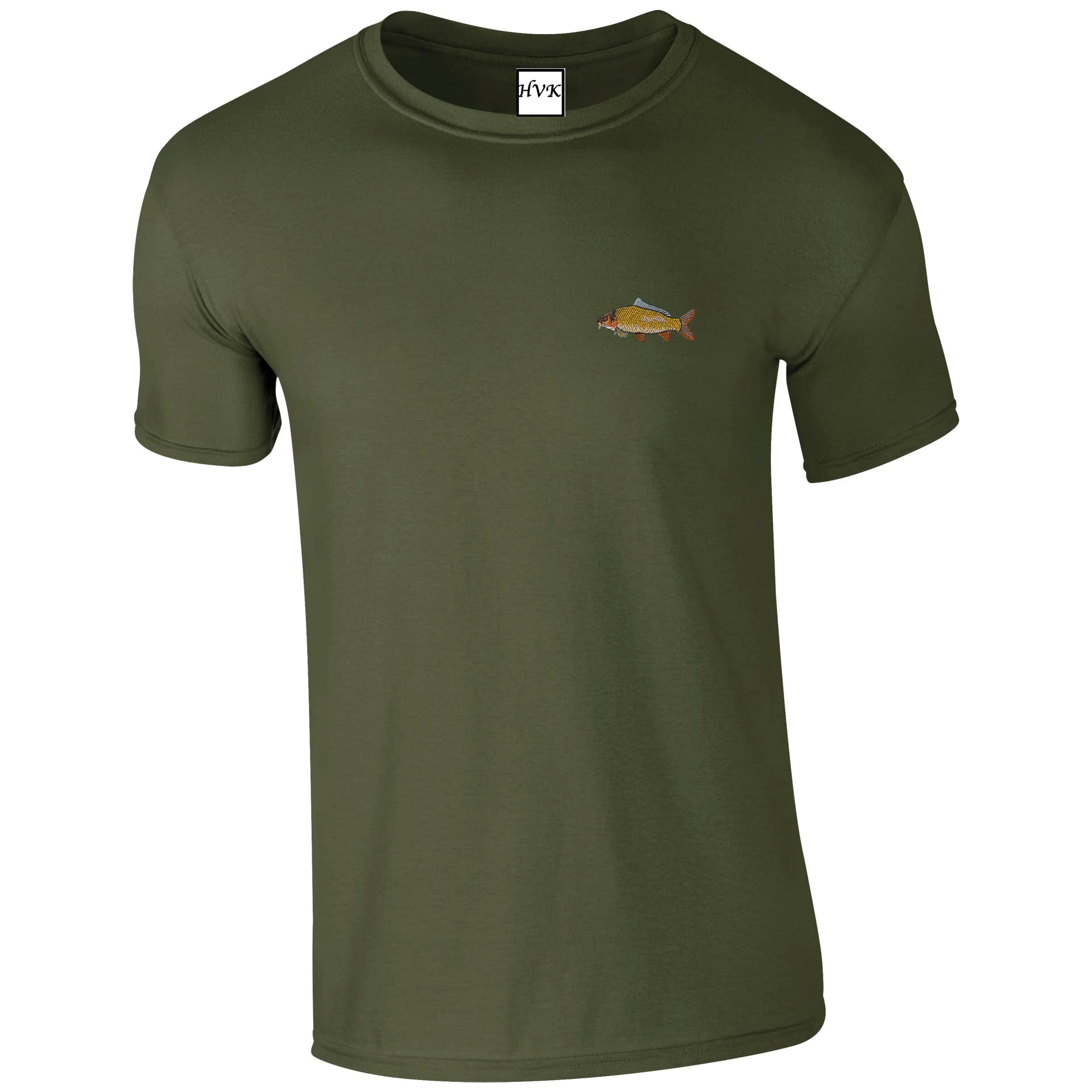 HiViz Kings Carp Fishing Embroidered Colour Carp Embroidered Logo T Shirt Pristine Finish (as8, Alpha, 4X_l, Regular, Regular, Olive)