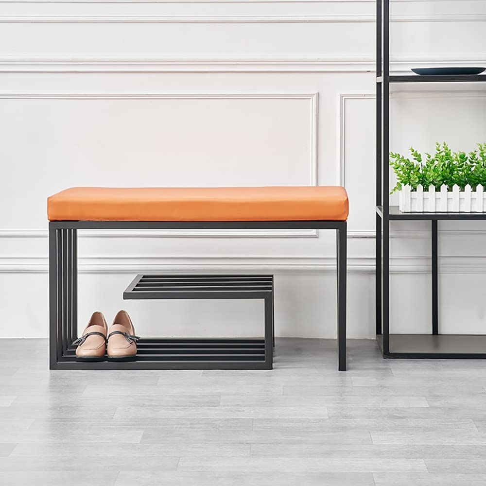 Banc à chaussures avec rangement intégré étagère métal style nordique salon coiffeuse