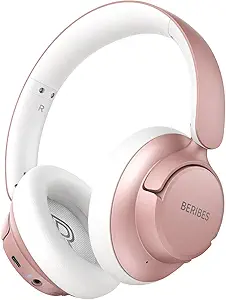 Hybrid Active Noise Cancelling Headphones with Transparent Modes,BERIBES 65H Playtime Wireless Over-Ear Bluetooth Headphones with Mic Deep Bass,Multi-Connection,Soft-Earpads for Music,Call (Rose Gold)