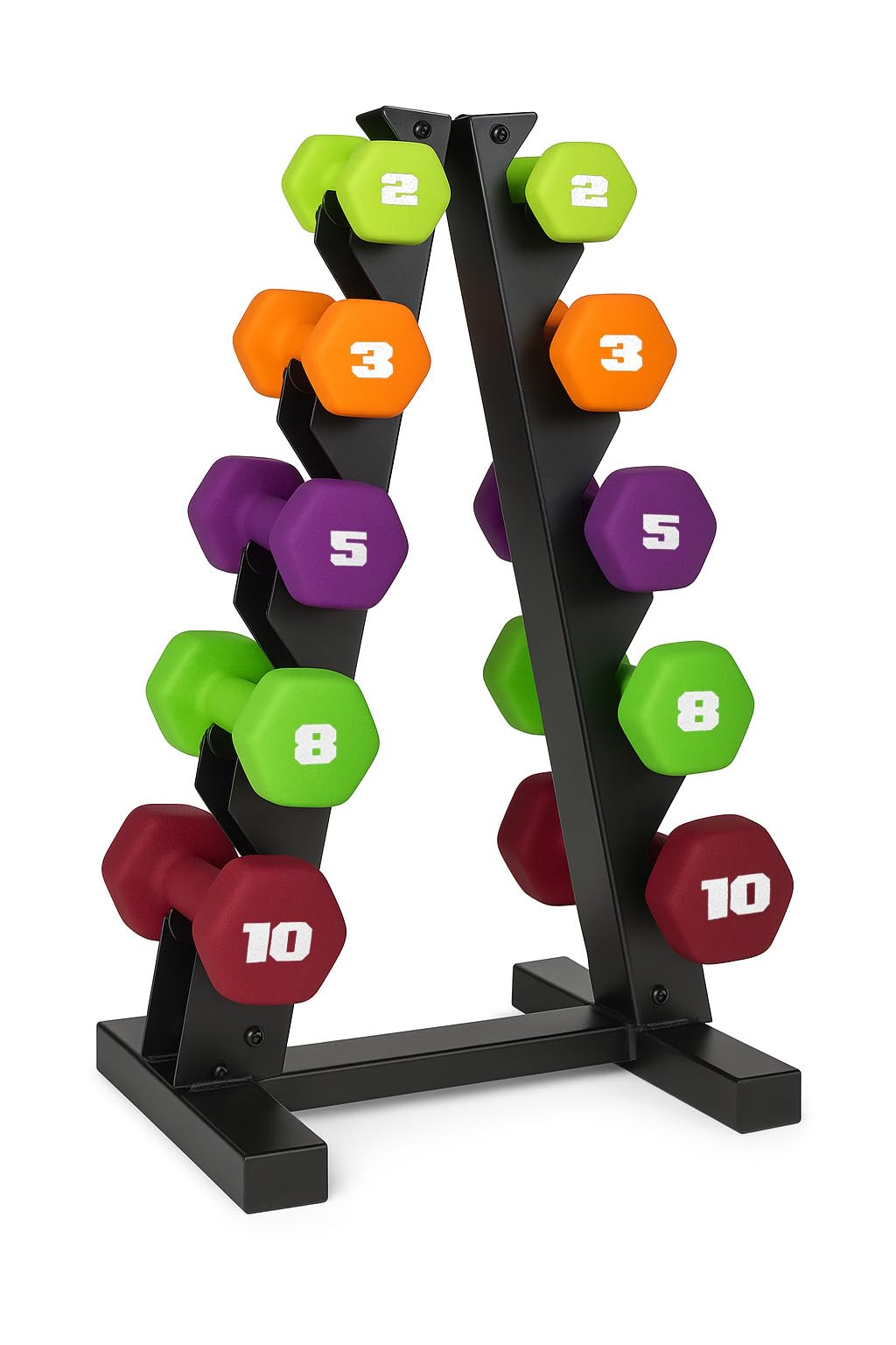 CAP Barbell 56 LB Set of Neoprene Dumbbells with Rack Color Series | 2, 3, 5, 8, 10 LB pairs