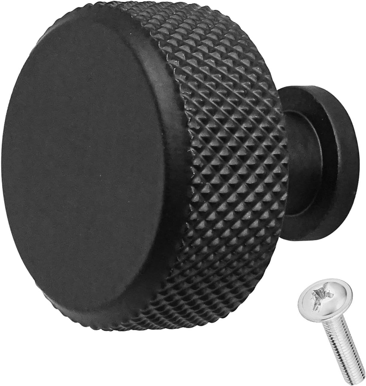Decoranddecor Amelia Knurled 35mm Round Kitchen Cabinet Furniture Knobs Aluminium Matt Black