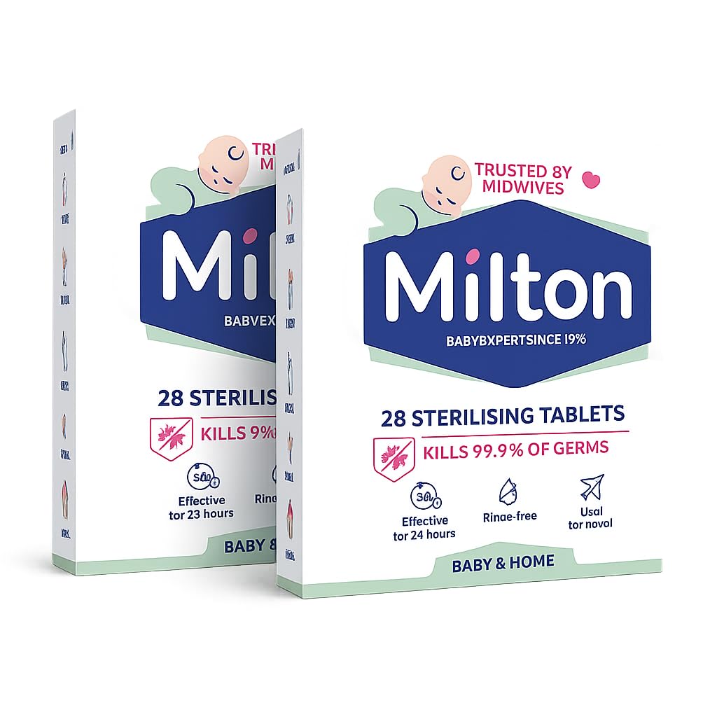 Milton Sterilising Tablets 28 Pack (Pack of 2), 56 Tablets Total – Cold Water Steriliser for Baby Bottles, Breast Pumps & Soothers – Kills 99.9% of Germs in 15 Minutes, Ideal for Travel & Home Hygiene