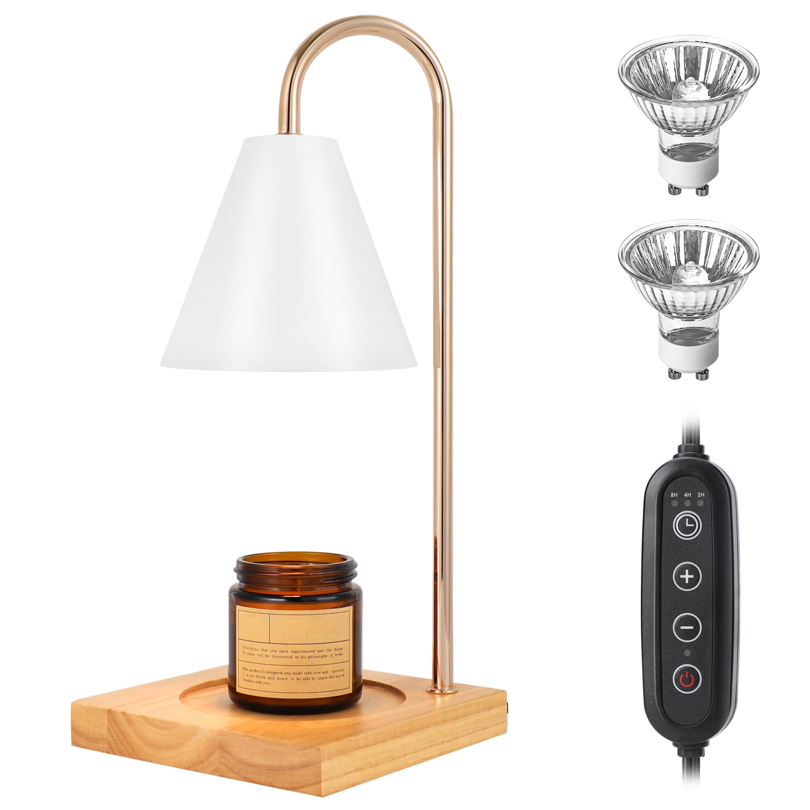 Erumpere Candle Warmer Lamp, Dimmable Candle Warmer Lamp for Jar Candles, White Candle Warmer Lamp with Timer 2H/4H/8H Nightstand Lamp for Bedroom (2 Wax Warmer Bulbs)