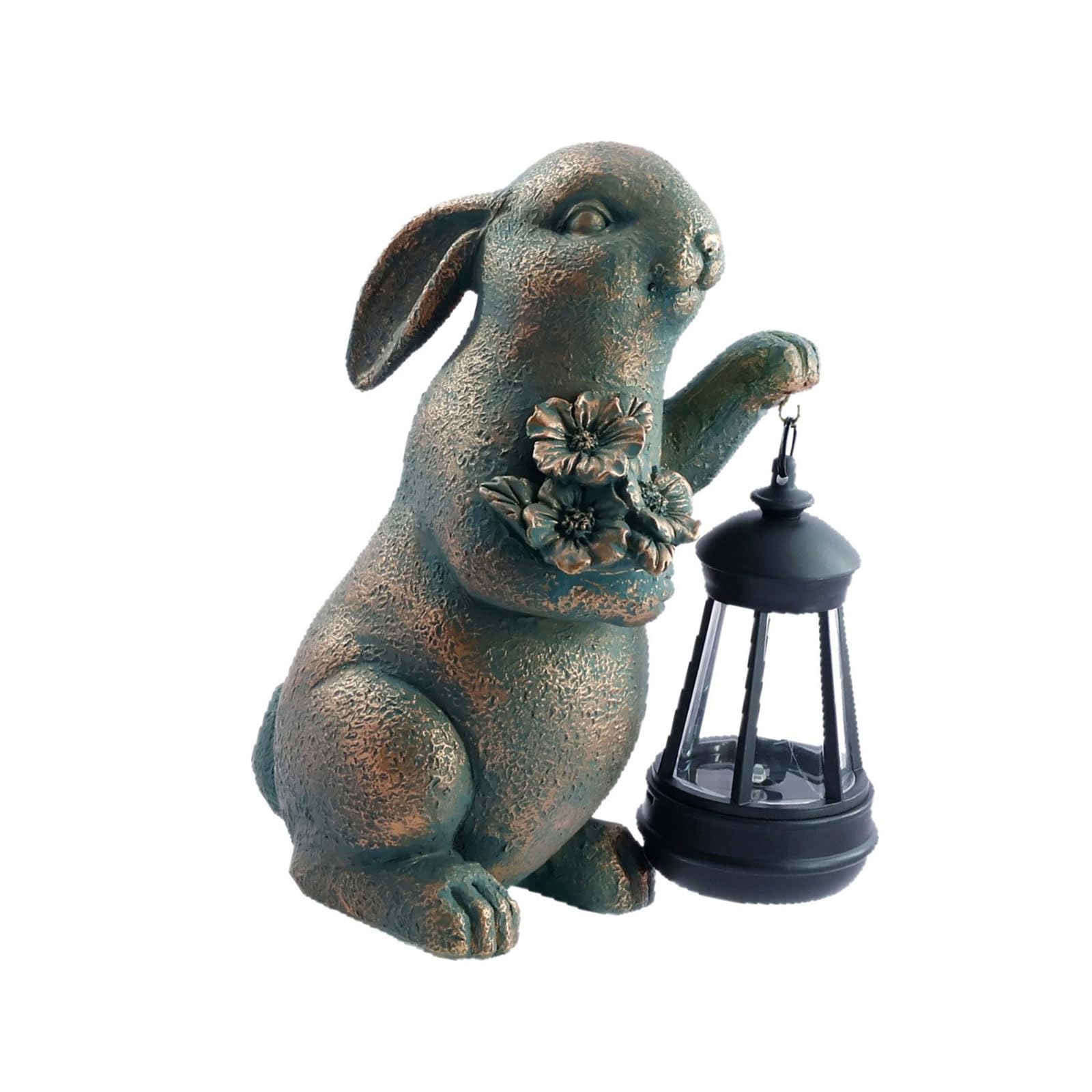Kangnice Resin Easter Rabbits Statue with Solar Light for Patio Parties Outdoor Waterproof Easter Decors
