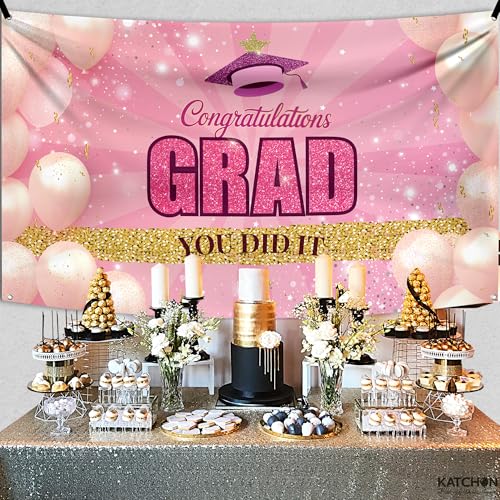 Image of KatchOn, Graduation Banner 2026-72x44 Inch | Congrats Grad Banner, Congratulations Banner Pink Graduation Decorations 2026 Graduation Party Supplies | Graduation Backdrop for Grad Party Decorations