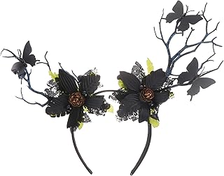 LALAFINA 1Pc Halloween Tree Branch Headband Vintage Butterfly Headpiece Deer Headband with Flowers Antler Hair Hoop for Halloween Christmas