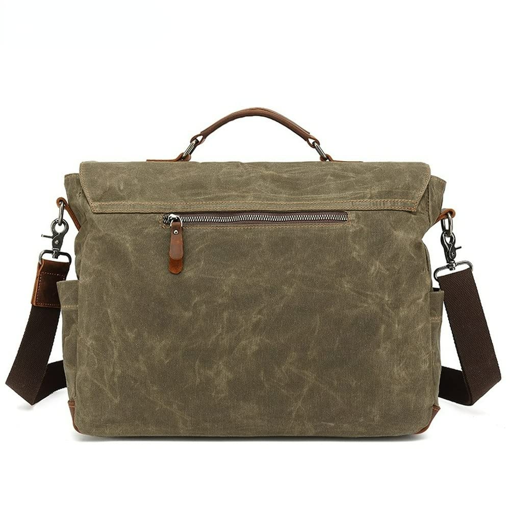Vintage wasserdichte Wachstuch Canvas Laptop Handtaschen Aktentasche für Arbeit Computer Taschen Outdoor Crossbody Bag, armee-grün, M,