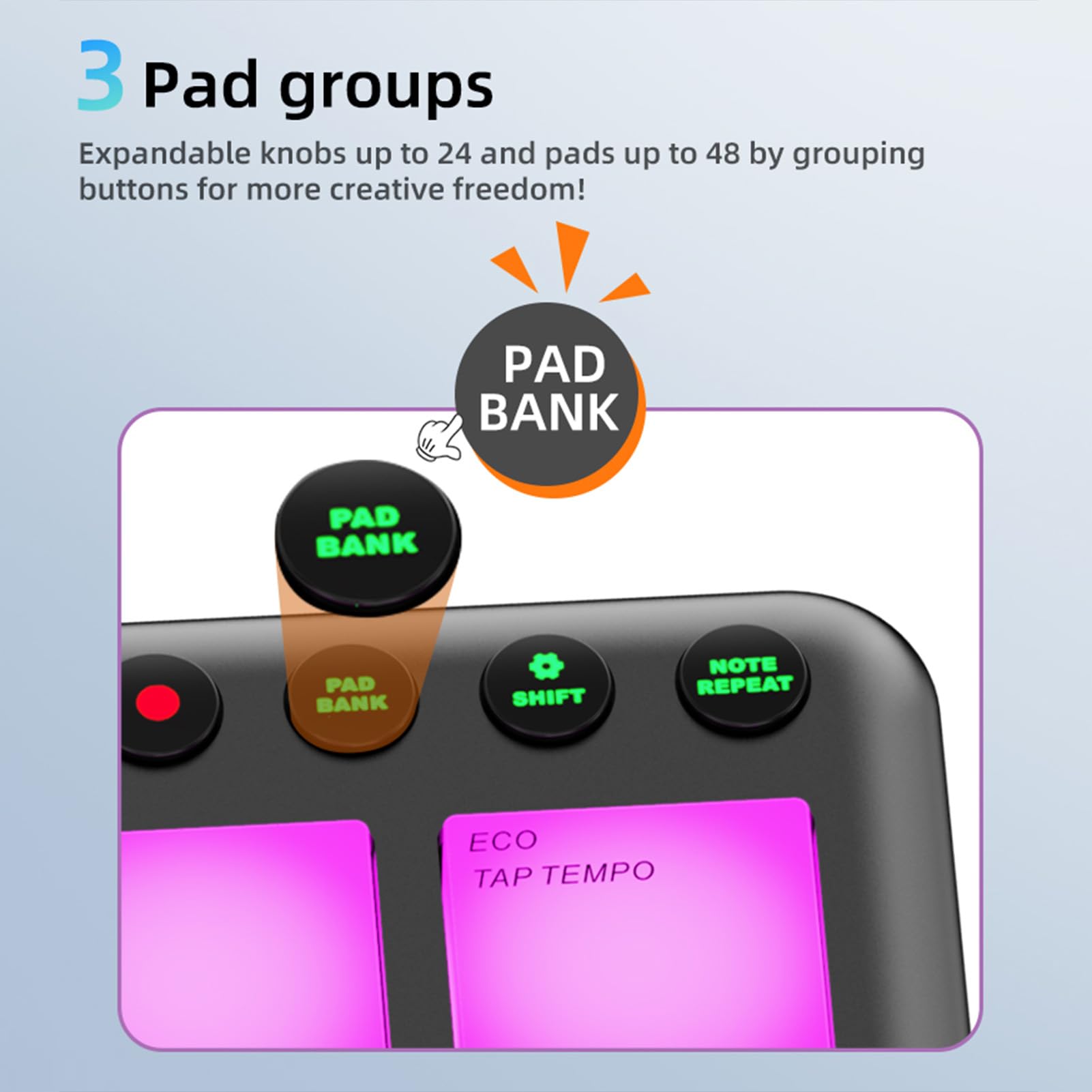 Btuty Dynamischer RGB-Pad-BT-MIDI-Controller mit 16 Tasten, Wiederaufladbar, Tragbar, Musikproduktion, Performance-Szene (Schwarz)