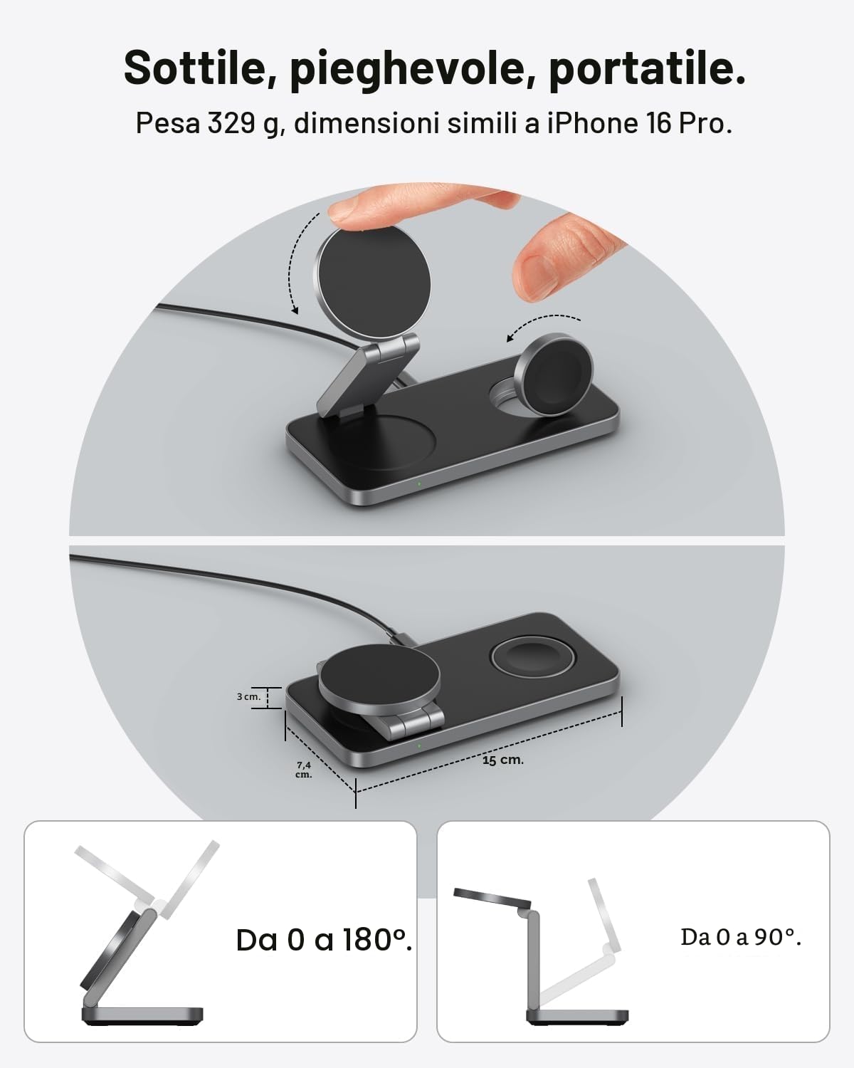 Caricatore Wireless per iPhone con Mag-Safe, 3 in 1 stazione di ricarica per Apple Inductive Wireless Charger per iPhone 17e 17 16 15 14 13 12 Air, Apple Watch 10/9/8/7/6/SE/5/4/3/, per AirPods Pro