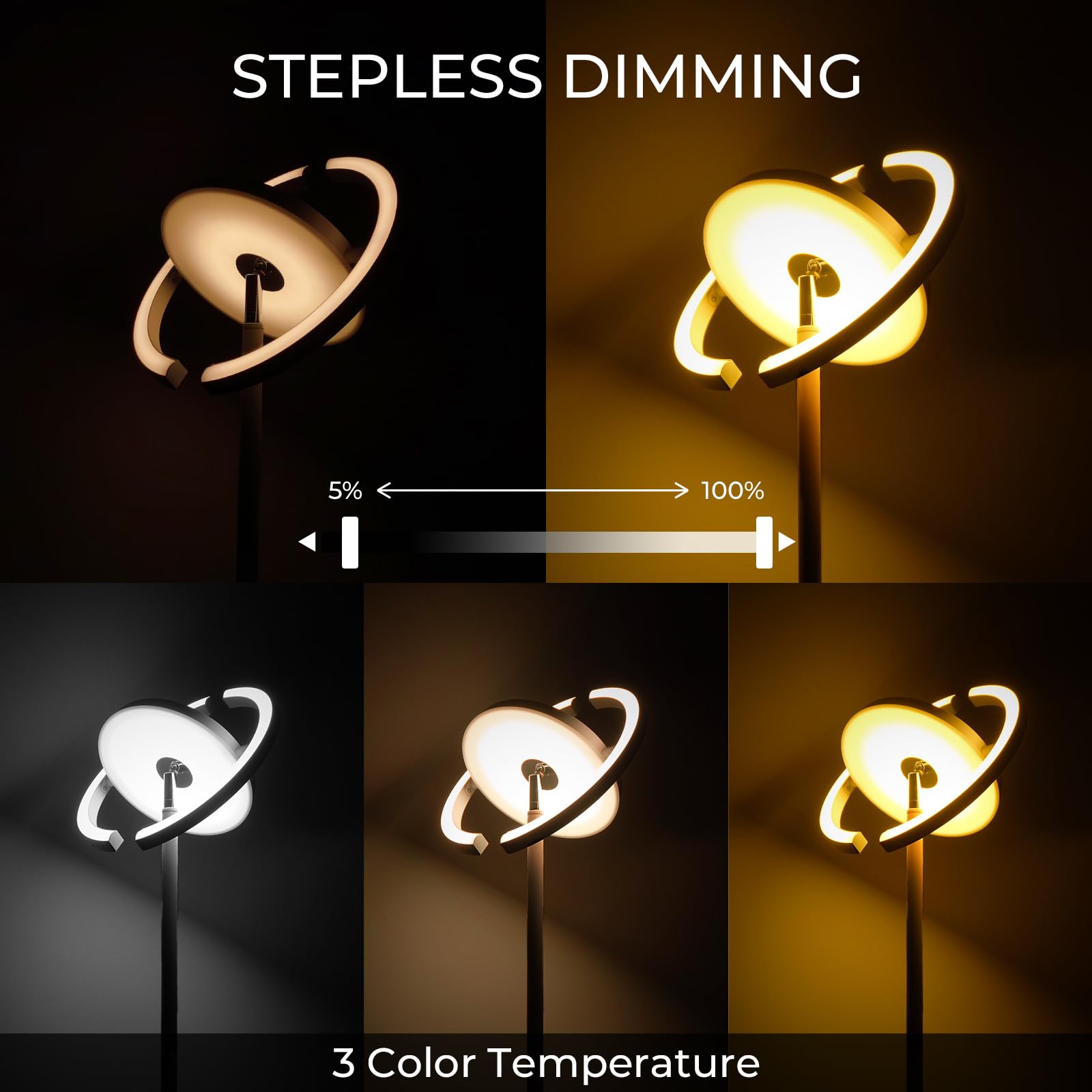 FIMEI Lampade da Terra, Piantana Saturno, Lampade salotto 3 Temperature di Colore e Oscuramento Continuo, Piantana con Telecomando e Controllo Tattile, Lampada da Moderna