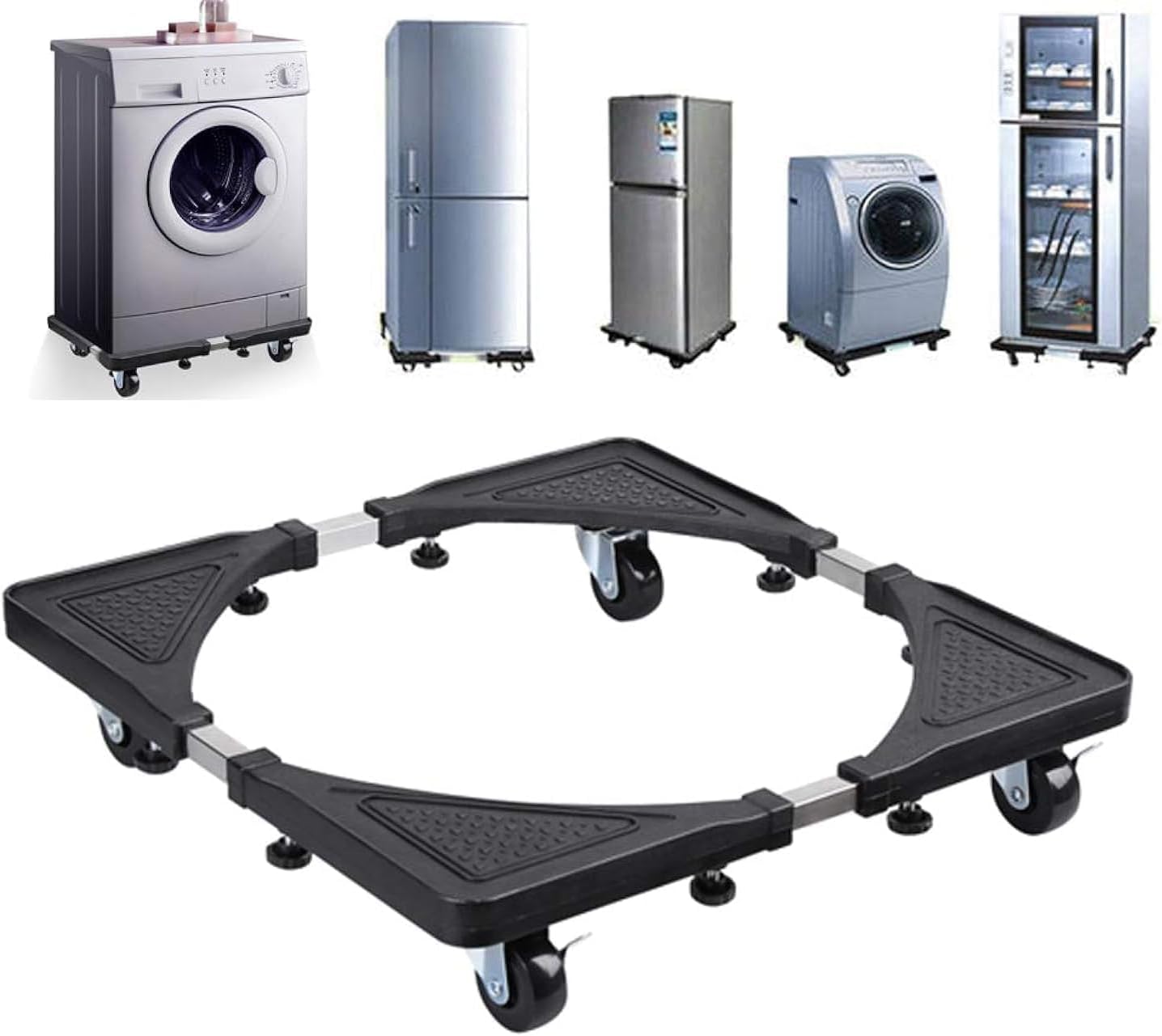 Maga Zone Multi-Functional Movable Adjustable Base with Casters, Mobile Case/Dolly/Roller for Washing Machine, Dryer, Refrigerator & Cabinet โ Heavy Duty, Easy to Move