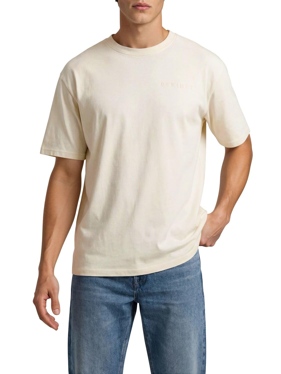 DENIMFY Tshirt Herren Relaxed Fit DFTed 3er Set Pack Rundhals Kurzarm | Sommer Tee Shirt Logo Druck Schwarz Weiß Beige Blau Grün Grau S M L XL XXL 3XL 4XL 5XL