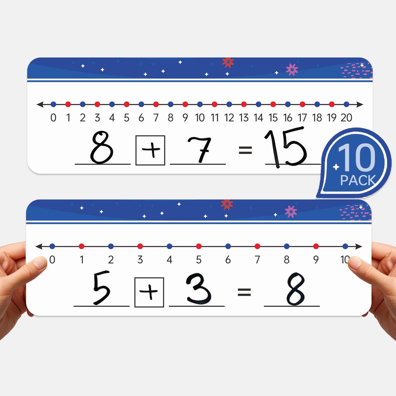 Dinggaogao 10Packs Numbers Line Dry Erase Board Cards, Double Sided 0-10 on one Side and 0-20 on The Other Side; Classroom Must Haves Home Desktop