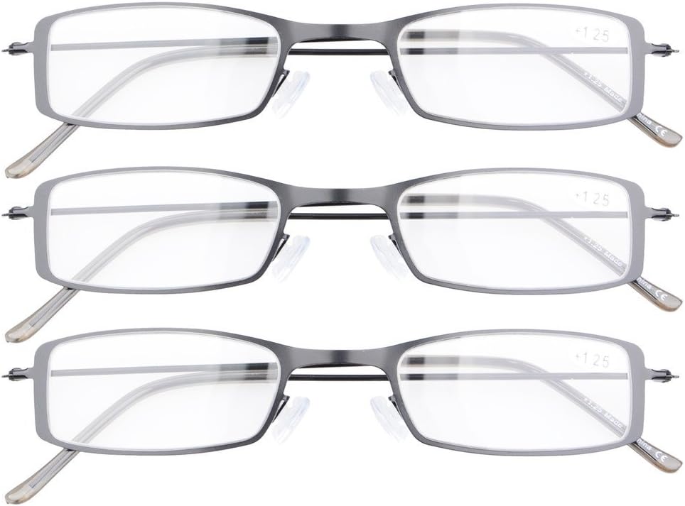 Eyekepper 3-Pack Stainless Steel Frame Half-eye Style Reading Glasses Readers Black +2.0