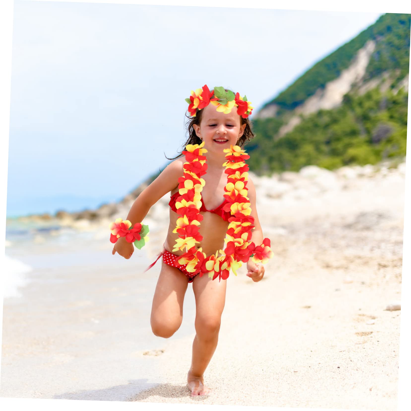 MAGICLULU 5 Juegos Leus Hawaianos Fiesta Luau Decoraciones Traje Hawaiano para Niñas Collar Hawaiano Leis Adornos Vestidos Hawaianos para Niñas Ley Flor Lei Flor Hawaiana Paño
