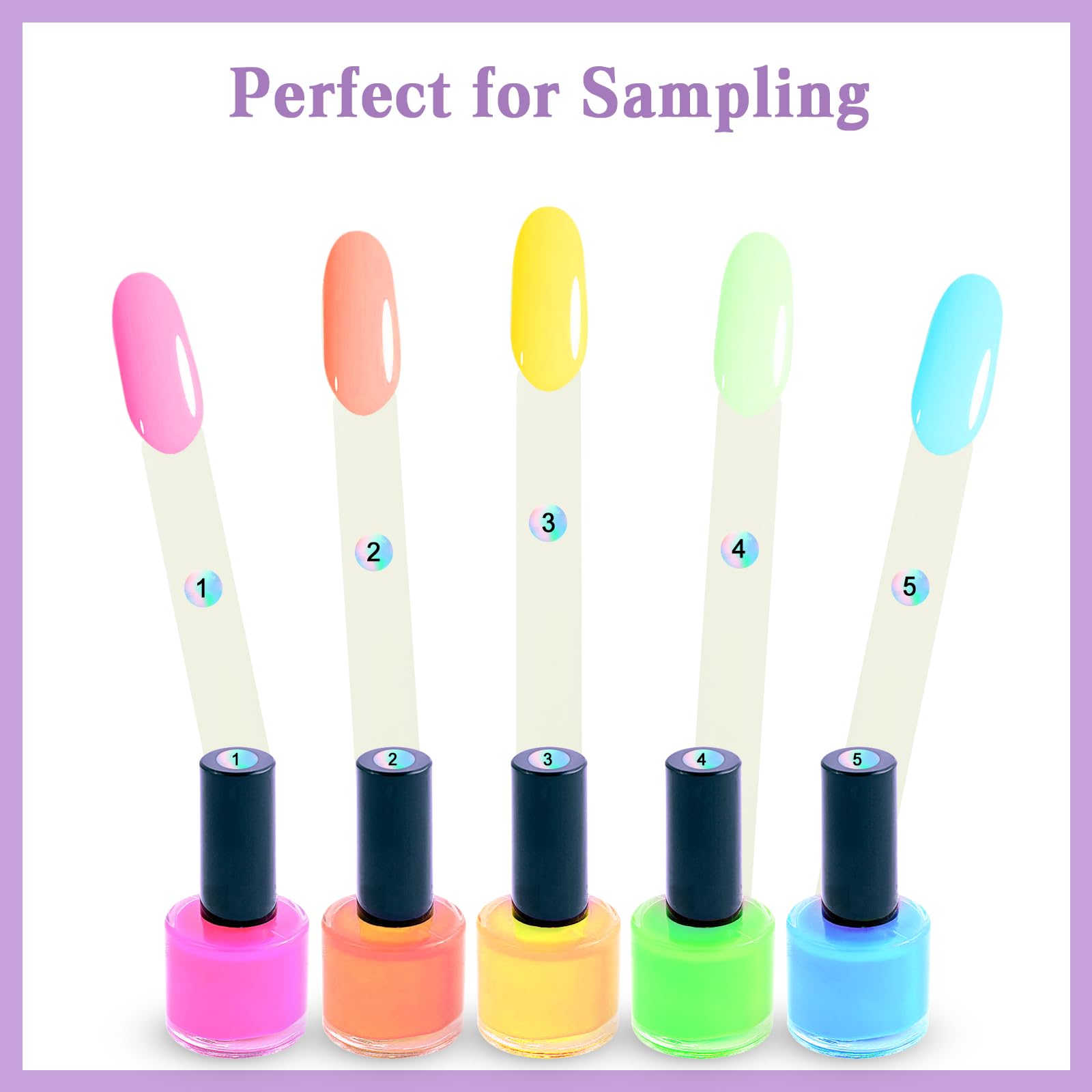 Laza 100 Pcs Nail Swatch Sticks Box-packed with Ring and Numbered Stickers Nail Art Polish Color Display Practice Tips Natural Beige Sample Sticks Tester Nail Supplies for Nail Techs - Oval - Image 4
