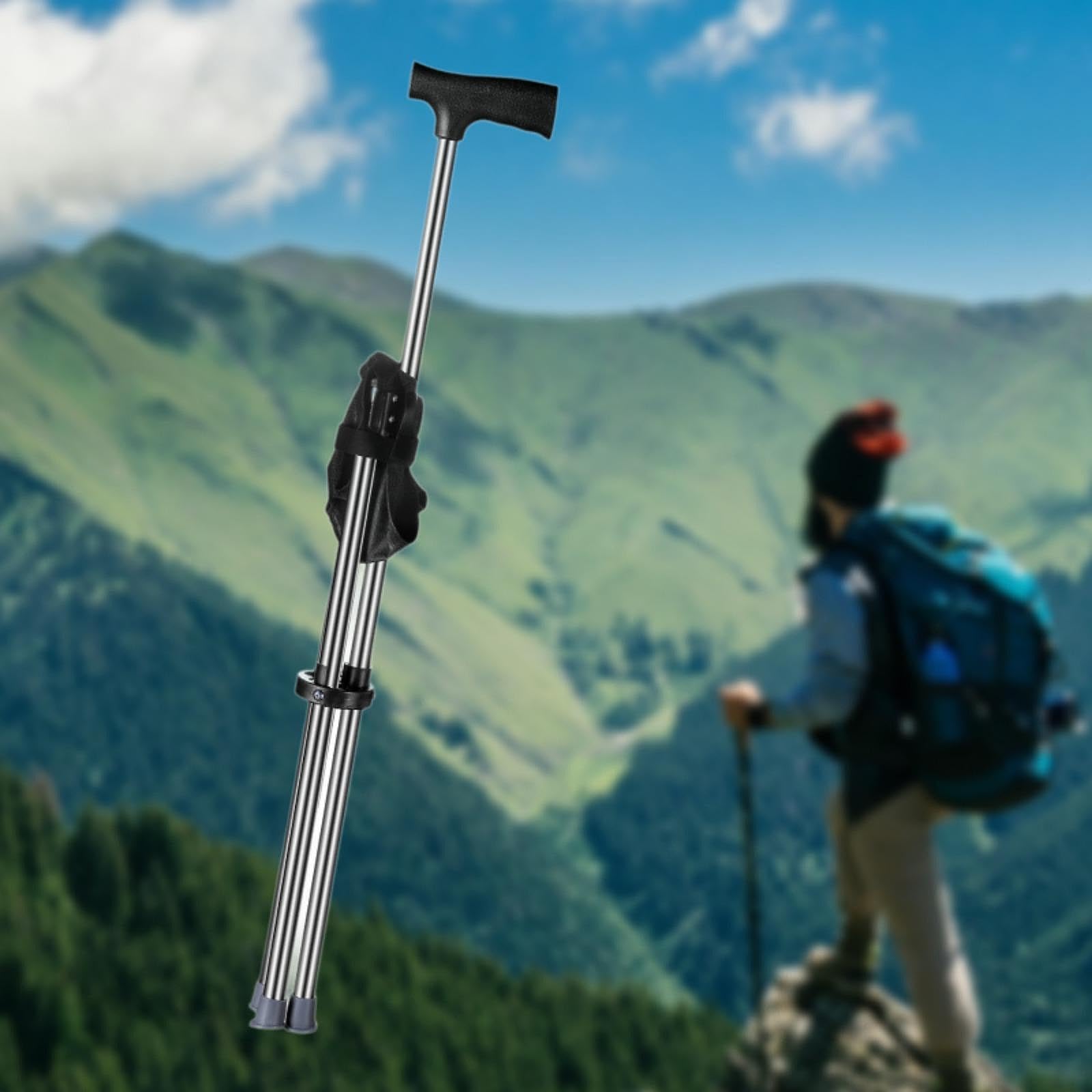 Bastón Trekking Bastón con Asiento Silla Plegable Taburete Portátil Acero Antideslizante Ligero Adecuado para Excursiones de Senderismo Viajes de