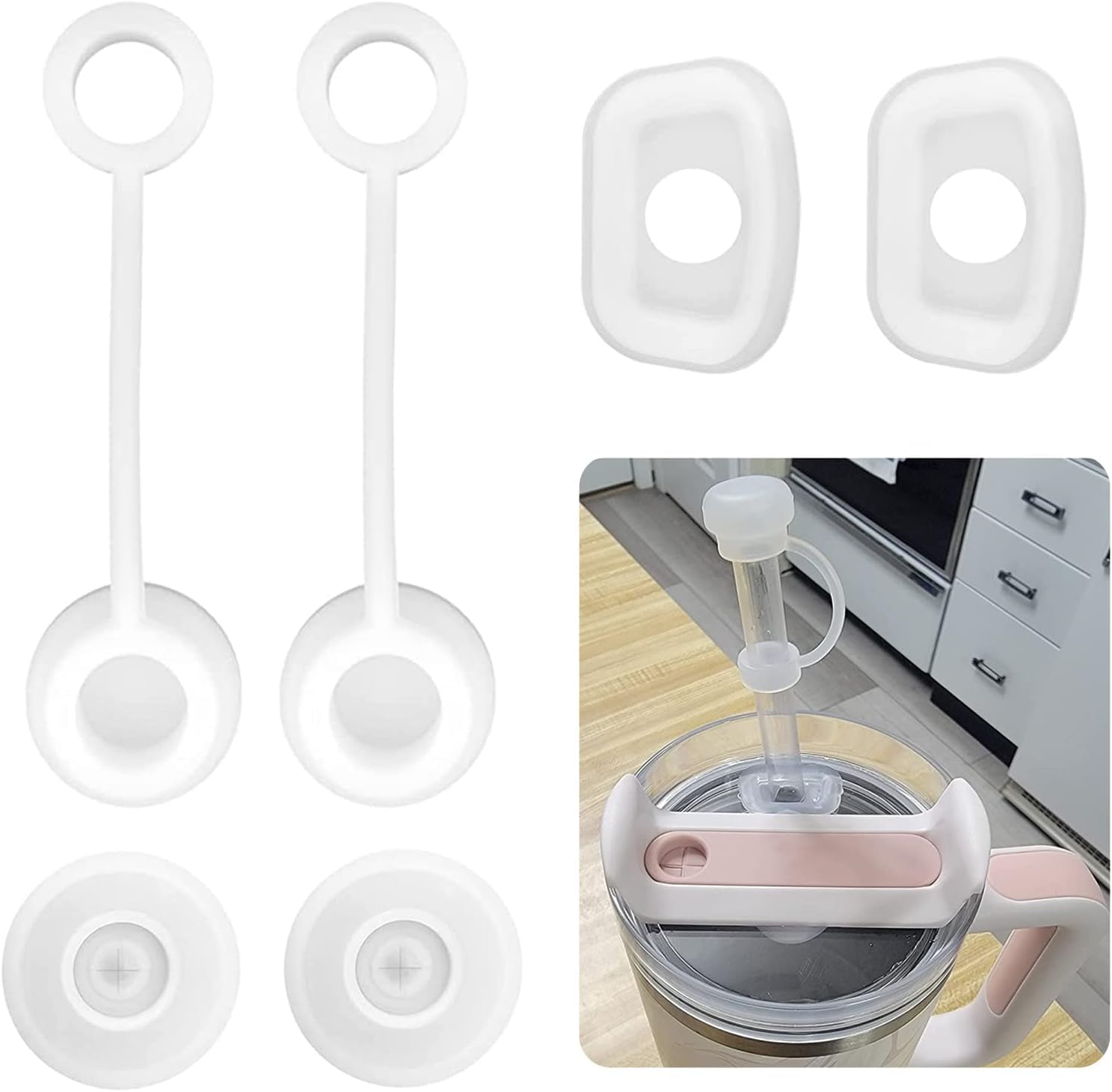 Silicone Spill Stopper Set of 3, Compatible with Stanley Cup 1.0 40oz/ 30oz, Tumbler Accessories, Including 2 Straw Cover Cap, 2 Square Spill Stopper and 2 Round Leak Stopper