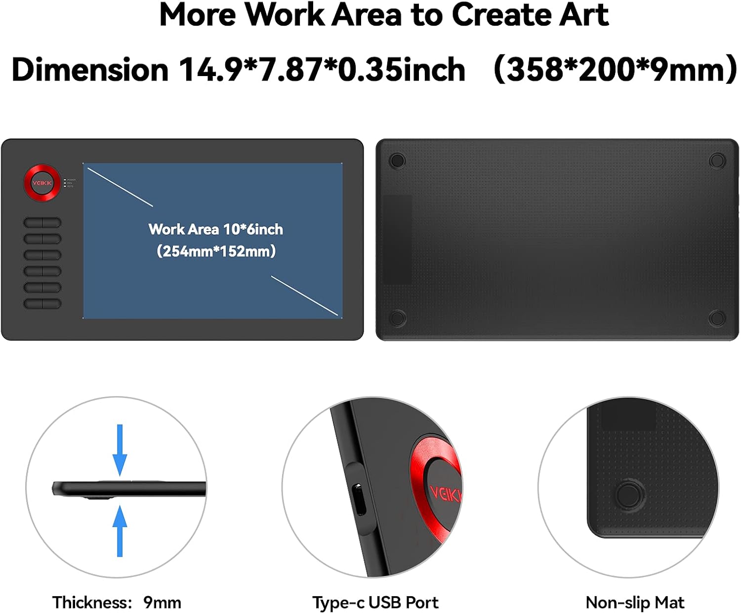 VEIKK A15 Graphics Drawing Tablet 10x6 Inch Digital Drawing Tablet with 8192 Levels Battery-Free Pen and 12 Hot Keys, Support Win/Mac/Linux/Android OS,Graphics Tablet for Painting & Online Teaching : Electronics
