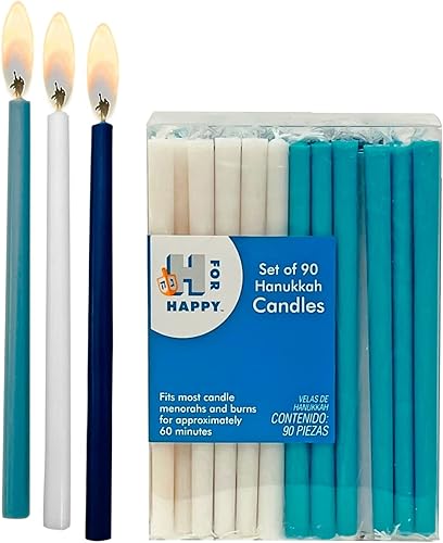 Rite Lite Paquete de 90 velas de Janucá azul y blanco de lujo para menorá, velas de Hanukkah, regalos de decoración, recuerdos de fiesta, fiestas
