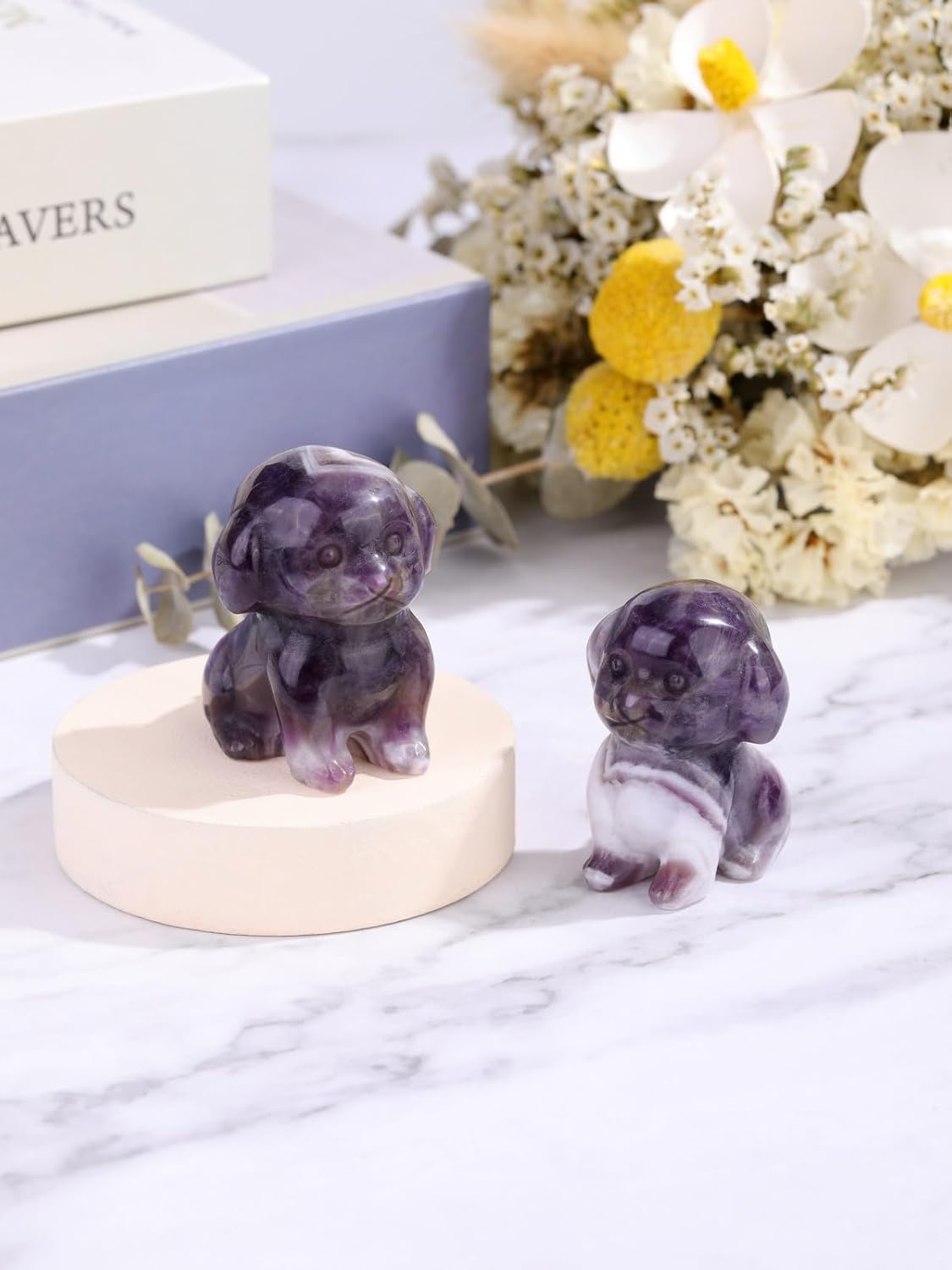 Jovivi Natural Amethyst Crystal Sitting Dog Statue Home Decor 1.6" Carved Gemstone Puppy Dog Figurines Pocket Sculpture Reiki Healing Stones Decorative Ornament Gift - Image 2