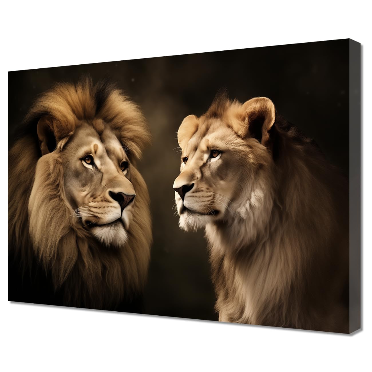 LMYSXAOZ Lion Lioness Couple Canvas Wall Art Black and White Animal Picture Prints Abstract Wildlife Poster for Living Room Decor Framed (Couple Art,16.00" x 24.00")