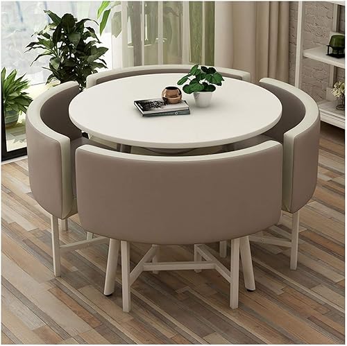 Juego de mesa y silla de diseño moderno mesa redonda Balcón sala de estar comedor oficina sala de reuniones salón 4 sillas de piel cafetería salón