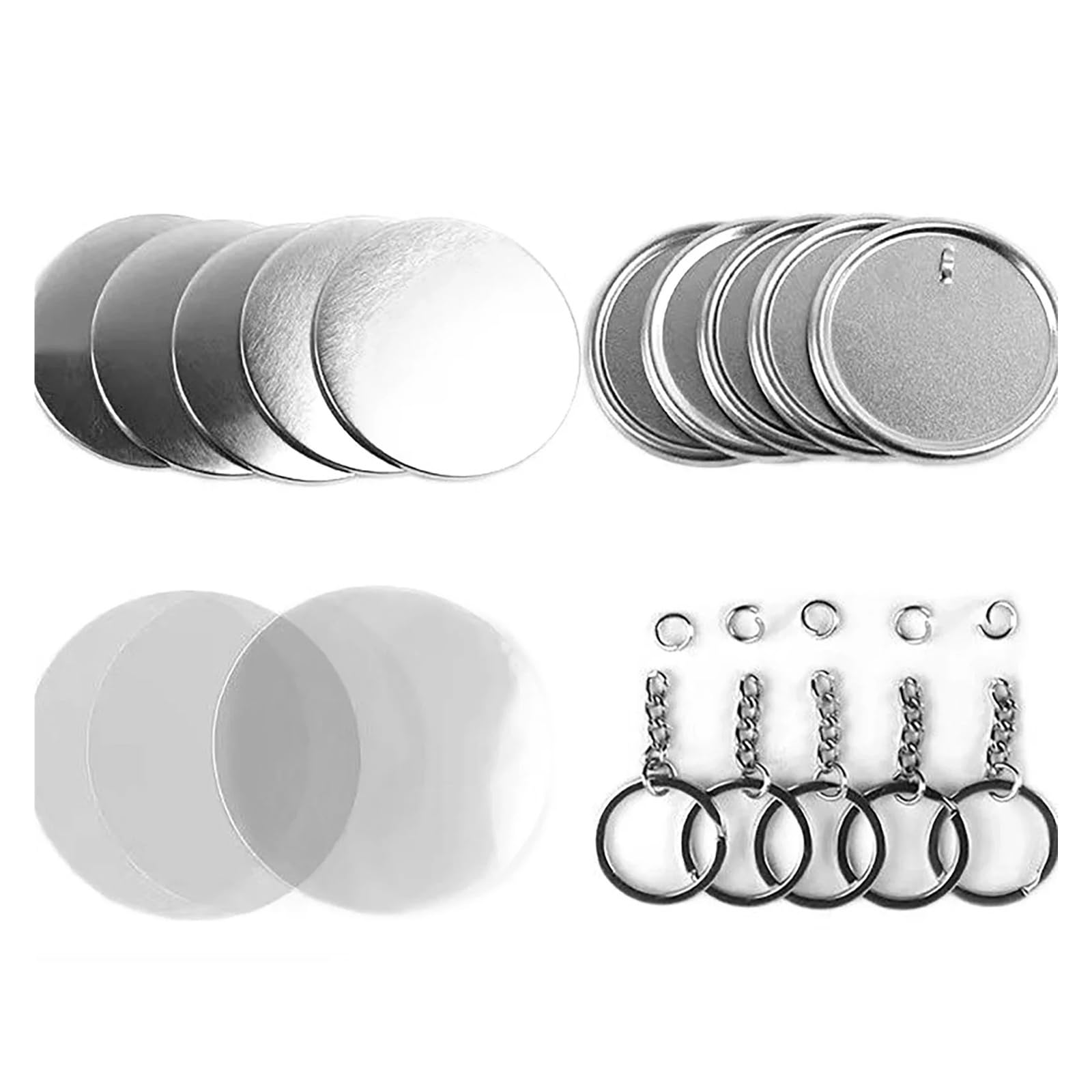 100 STÜCKE 44 MM 58 MM Kunststoff Metall Schlüsselanhänger Abzeichen Pin Button Maker Teile Blank Runde Abzeichen Liefert Kompatibel(58MM Metal -100PCS)