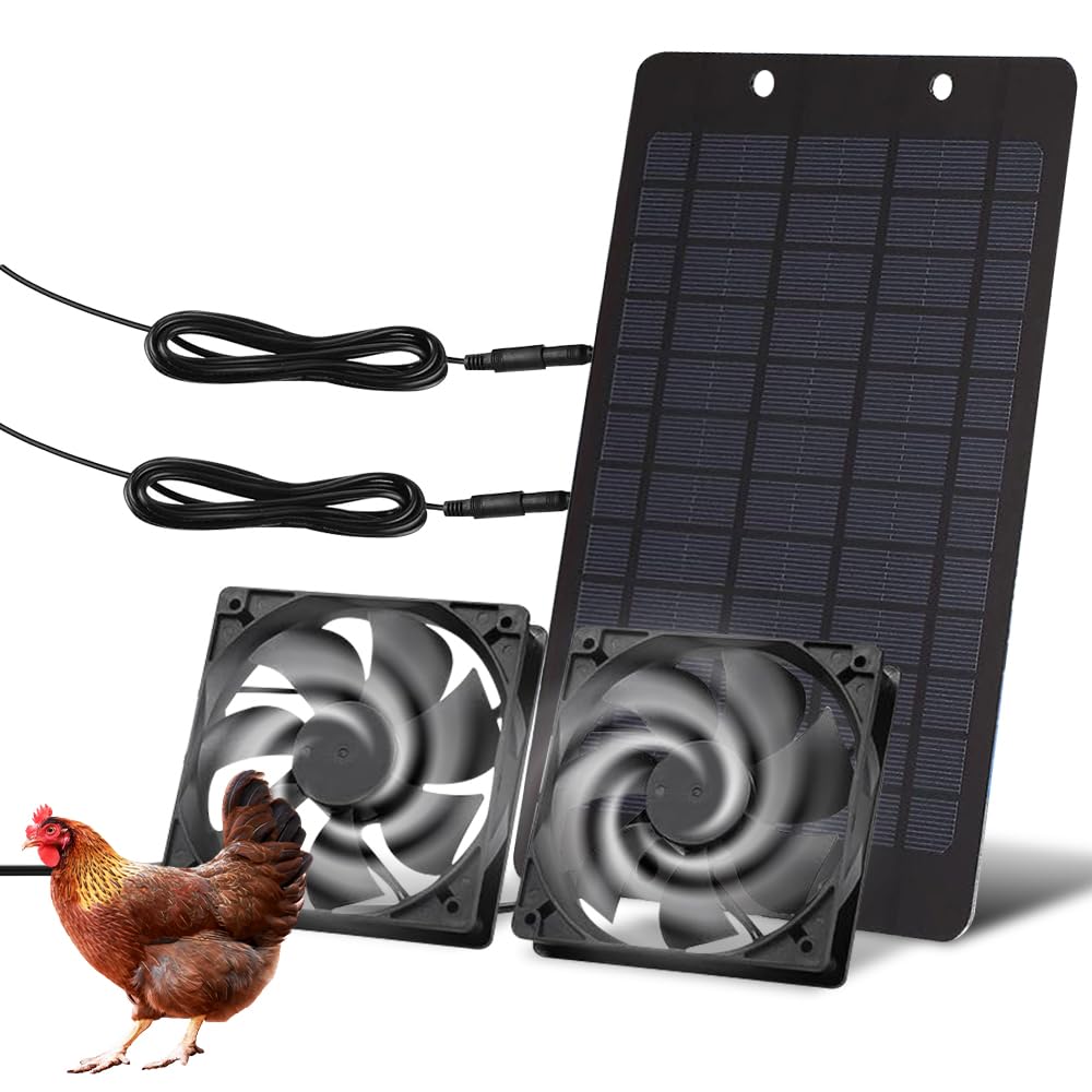 Ventilatore Pannello Solare 12V 10W, Resistente alle Intemperie, con Ventola CC, Ventilatore con Pannello Solare, Ventilatore Solare per Pollai, Serre, Capannoni, Case per Animali Domestici