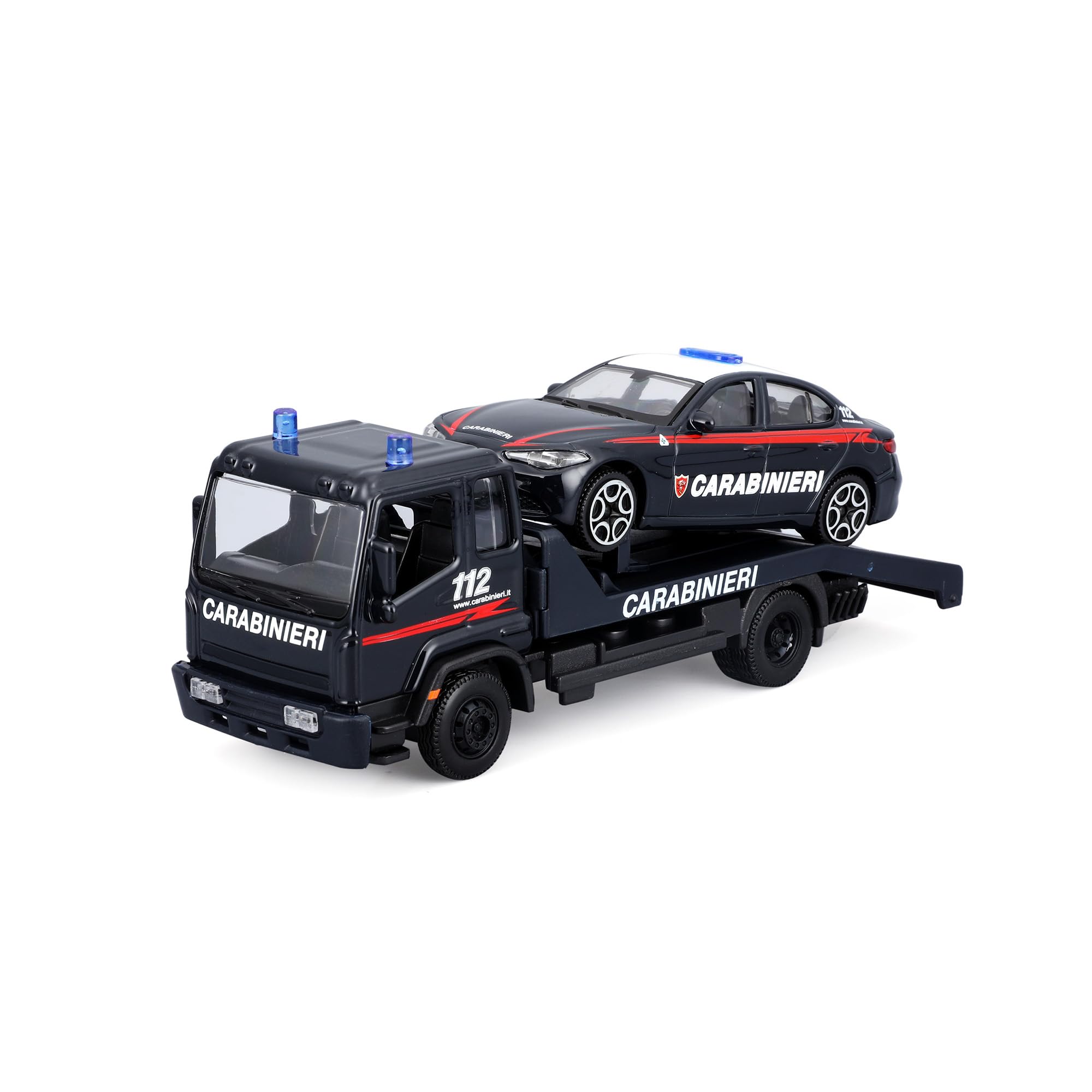 BBURAGO Carro Attrezzi Carabinieri con Auto, Scala 1:43, Modello Diecast con Licenza Ufficiale, Dettagli Realistici, Età 3+