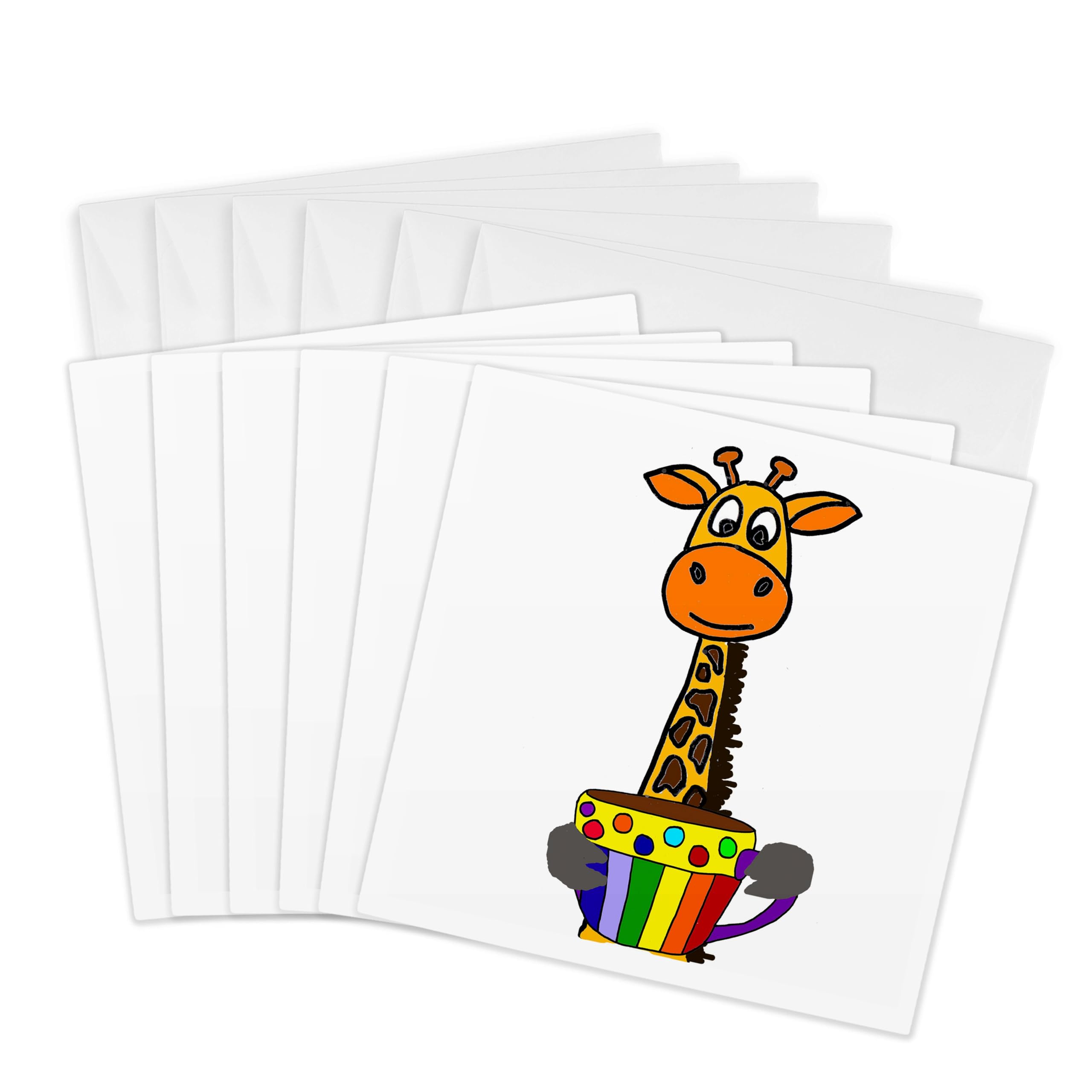 3dRose gc_265060_1 6 x 6-Inch "Funny Giraffe Drinking Cup of Coffee Pop Art Cartoon" Greeting Card (Pack of 6)