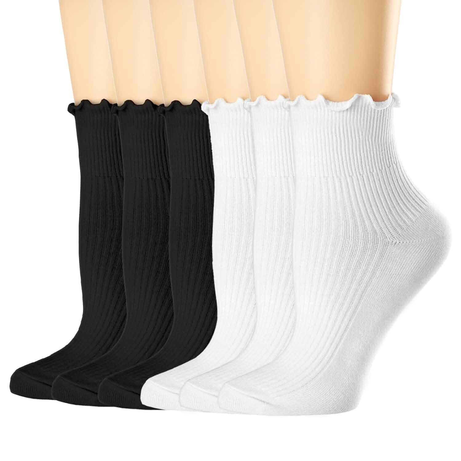 Mcool Mary Womens Ruffle Socks, Cute Ankle Winter Warm Knit Cotton Frilly Sock 6 Pack