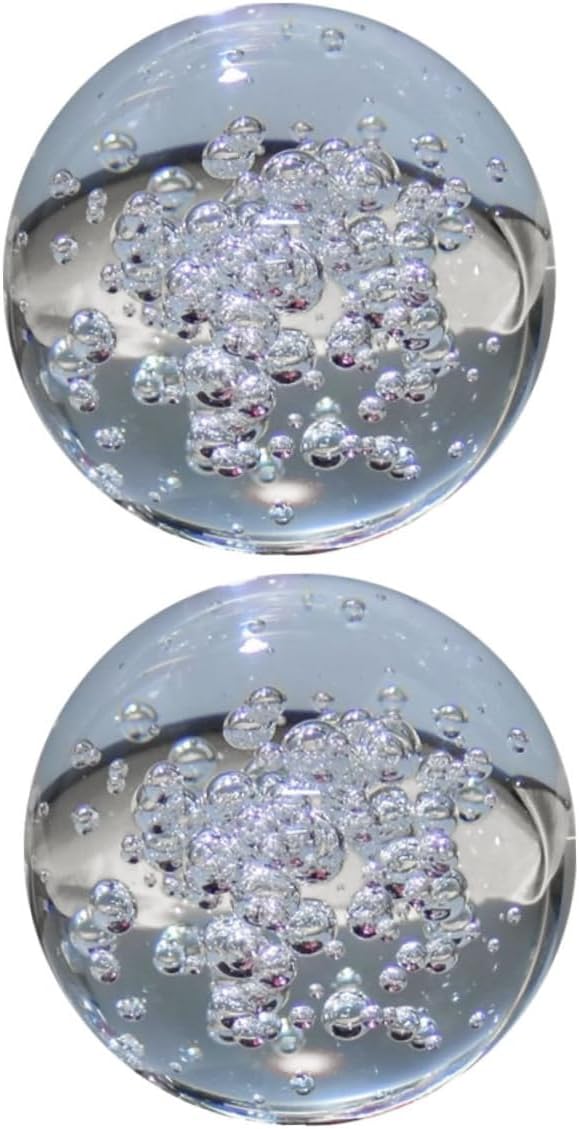 MAGICLULU 2Pcs Decorative Glass Bubble Balls Ornaments for Home Office Lightweight Modern Centerpiece for Tv Cabinet Studio Elegant Iridescent Glass Ball Crafts