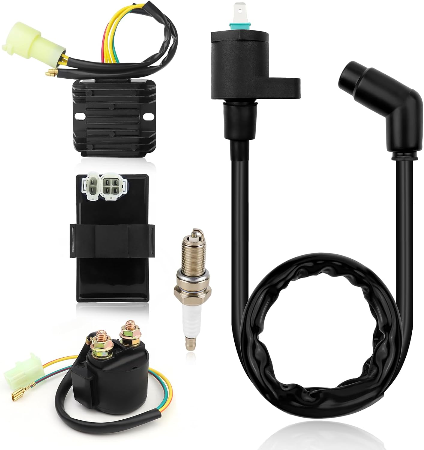 30510-HC4-000 Ignition Coil CDI Box Voltage Regulator Rectifier Starter Relay Spark Plug For Honda FourTrax 300 TRX300 TRX300FW 2x4 4x4 1993 30410-HC4-770 31600-HC5-970 (No 2003 Stator Coil)