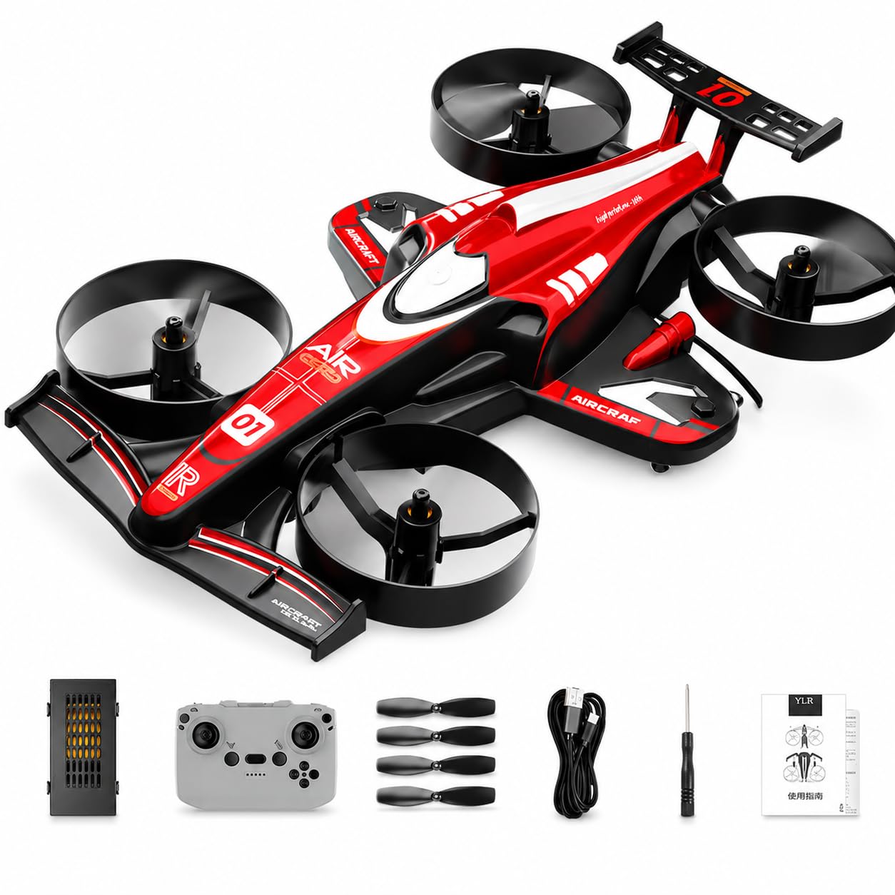 HT45 Mini 2-in-1 RC Drone for Kids, Land & Air Stunt Racer with Ground Drift, 360° Flips, Altitude Hold, 3 Speed Modes, LED Lights and 3 Speed Modes, Gifts for Boys and Girls