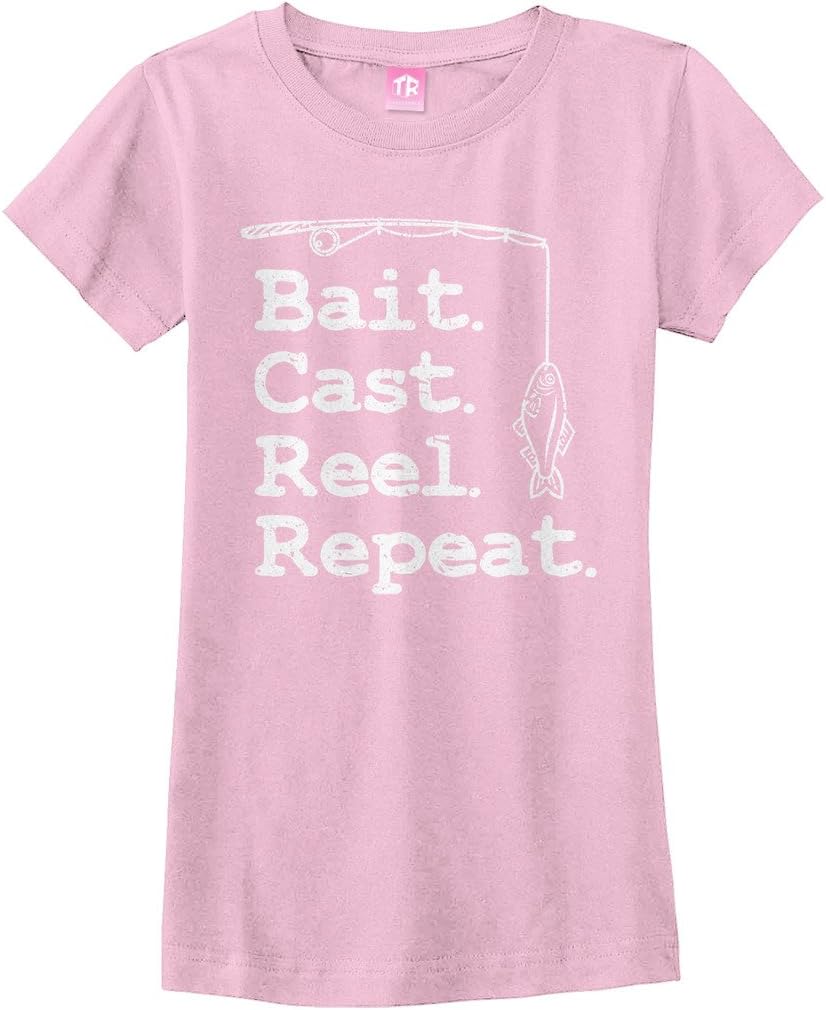 Threadrock Big Girls' Bait Cast Reel Repeat Fitted T-Shirt