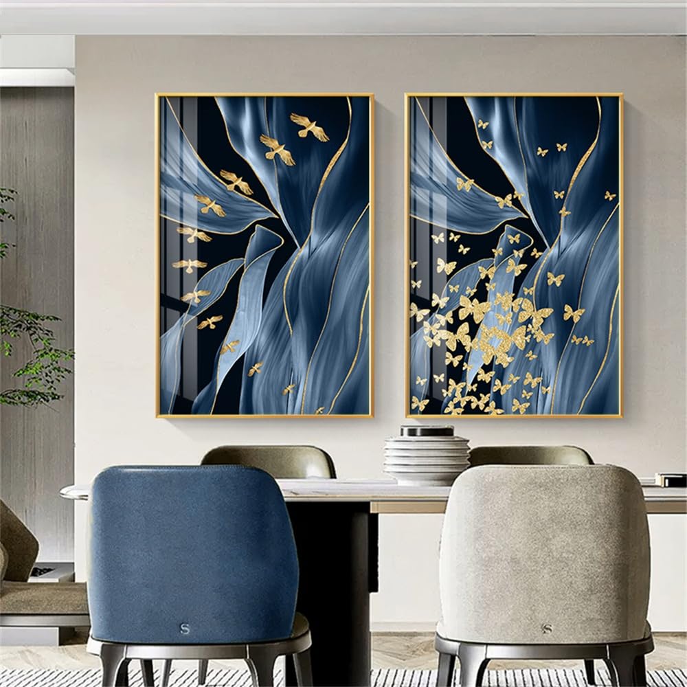 WUHBCZ Art Decor,Golden Blue Canvas Painting Home Living Room Wall Decoration Modern Canvas Posters Prints Abstract Bedroom Office Wall Art Pictures-30 * 50cm*2PCS (No Frame)