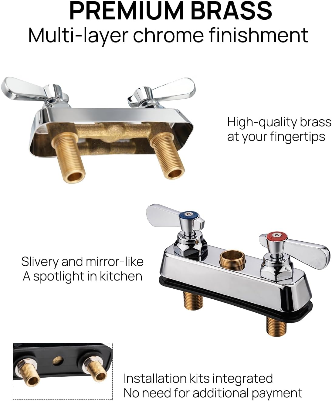 Leak-Free Commercial Sink Faucet 4 inch Center 2 Hole, Commercial Handwash Sink Faucet 3-1/2" Gooseneck Deck Mount, Laundry Tub Utility rv Bar Sink, Brass - Image 4