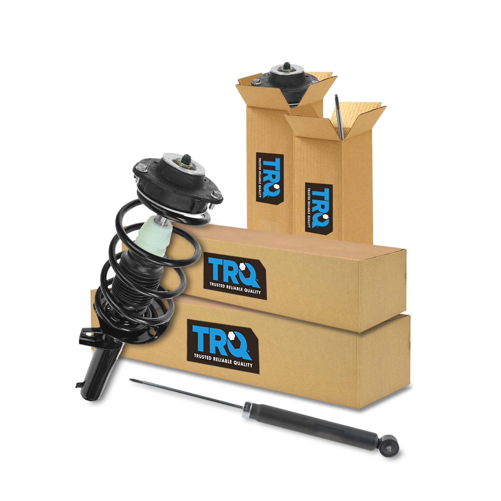 TRQ Front and Rear Complete Strut Assembly &amp; Shock Absorber Kit Complete Strut &amp; Coil Spring Assembly Compatible with 2010-2014 Volkswagen Golf 2005-2018 Jetta